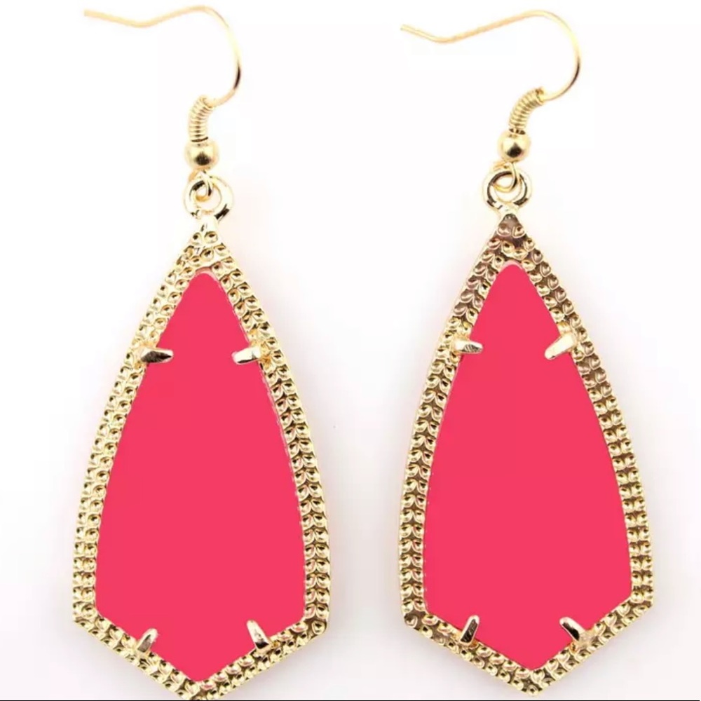 Arrow Shaped Chandelier Earrings vibrant colors Coral Goldtone